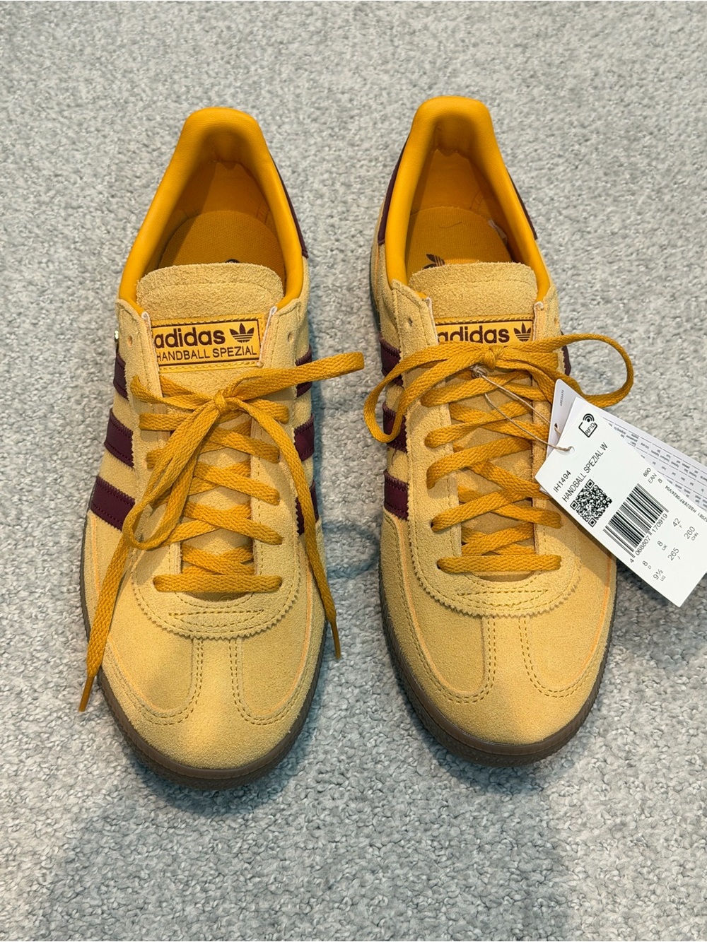 adidas Handball Spezial Mustard Yellow Sneakers with Maroon Stripes